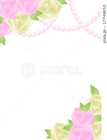 綺麗系上品なバラとパールイラストのコピースペース 文字スペース 縦 背景透過のイラスト素材