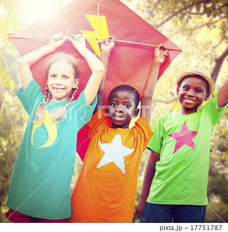 Children Flying Kite Playful Friendship Concept 17751787