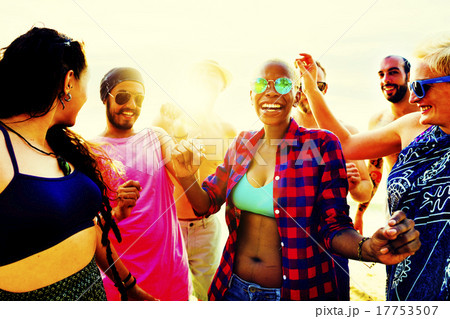 Diverse Group People Beach Party Dancing Concept 17753507