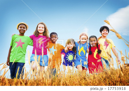 Kids Diverse Playing Sky Field Young Concept Kids Diverse Playing Sky Field Young Concept 17753918