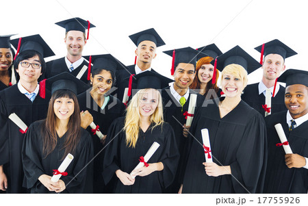 Graduates students holding diploma smilling Concept 17755926