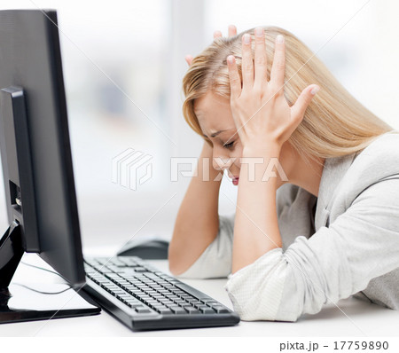 stressed woman with computer stressed woman with computer 17759890