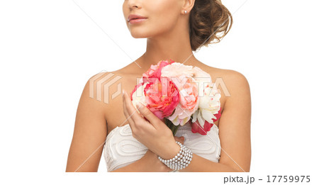 woman with bouquet of flowers woman with bouquet of flowers 17759975