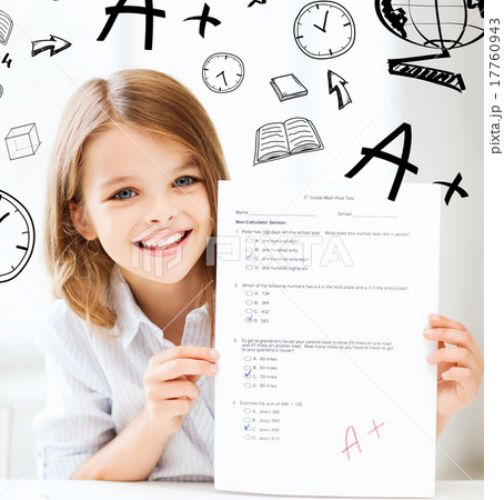 girl with test and A grade at school girl with test and A grade at school 17760943