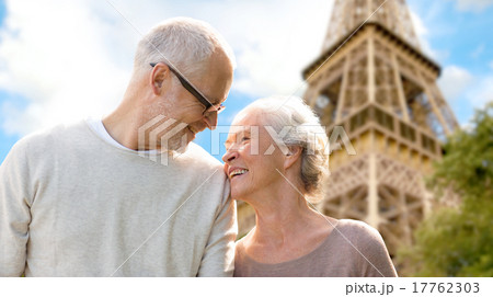 happy senior couple over paris eiffel tower 17762303