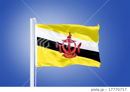 Flag of Brunei flying against a blue sky Flag of Brunei flying against a blue sky 17770757