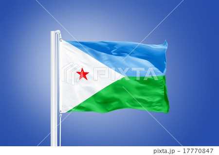 Flag of Djibouti flying against a blue sky 17770847