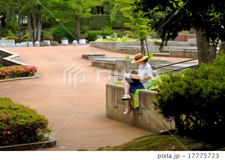 つつじの季節　スケッチをする女性 17775723