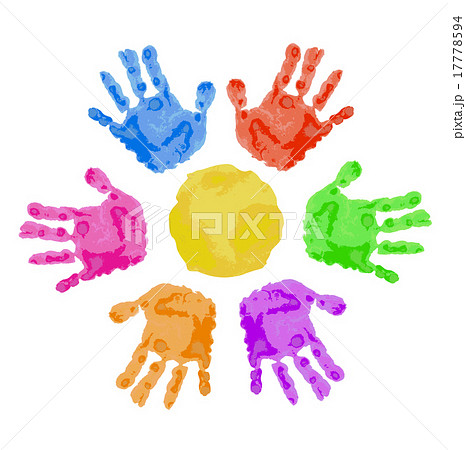 sun sign is made of colorful child hand prints 17778594