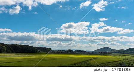 晴れた日の田舎の風景 パノラマの写真素材