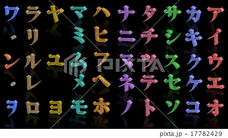 色分けされたカタカナ五十音の立体ロゴのイラスト素材