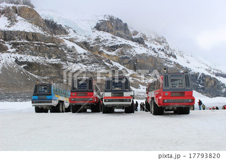 カナディアンロッキー コロンビア大氷原の雪上車の写真素材