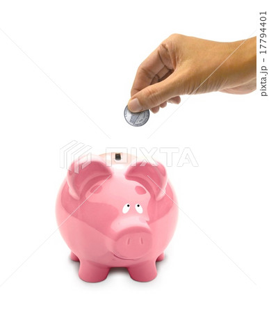 Piggy Bank with Hand Holding a Coin 17794401
