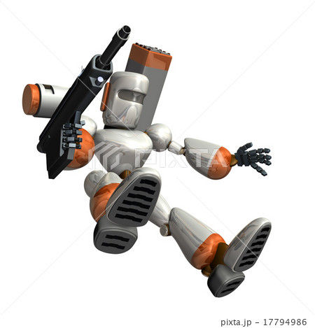 着地姿勢の戦闘ロボットのイラスト素材