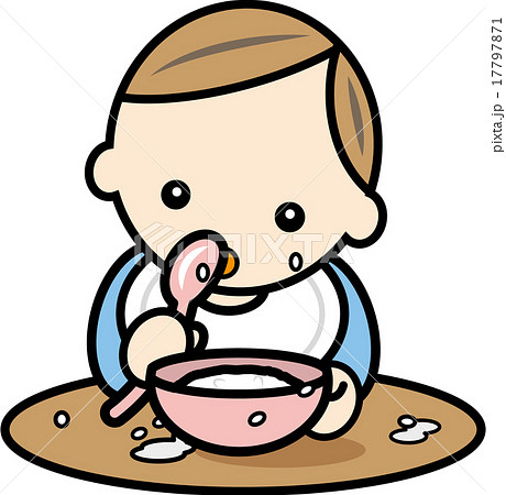食べこぼす赤ちゃんのイラスト素材