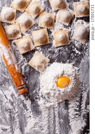 raw ravioli with ingredients on the table top view 17801731