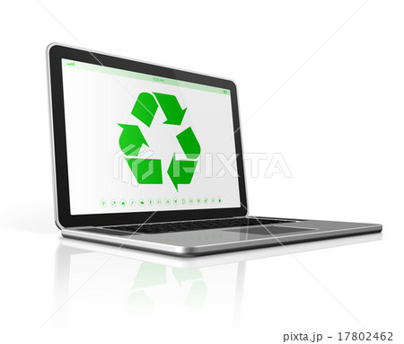 Laptop computer with a recycling symbol on screen. 17802462