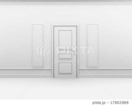 Closed door in empty interior with frame on wall Closed door in empty interior with frame on wall 17802866