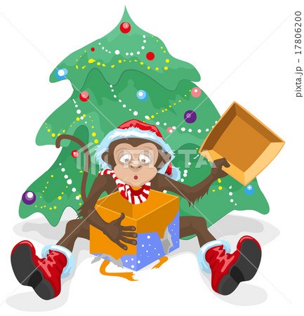 Monkey opened the box with gifts. Monkey symbol 17806200