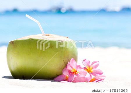 Tropical fresh cocktail on white beach Tropical fresh cocktail on white beach 17815066