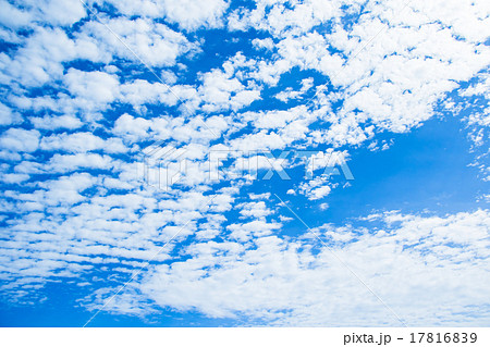 雲 綿雲 積雲 層積雲もしくは高積雲 青い空 白い雲 秋の空 背景用素材 クラウド 青空 合成用背景の写真素材