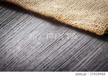 Burlap texture on wooden table background 17818468