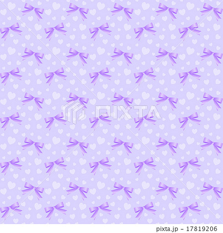 可愛い姫系リボンとハート 繋がるシームレス 連続 繰り返し パターン 紫 背景 壁紙素材のイラスト素材