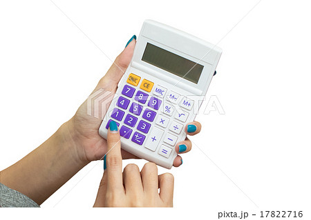 female hand holding calculator for compute formula, business fin female hand holding calculator for compute formula, business fin 17822716