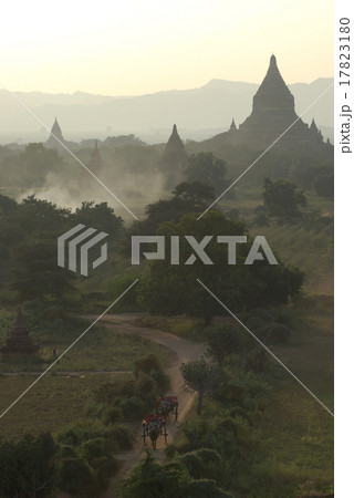 BAGAN - JAN 5 : Many pagoda of bagan with the horse carriage on 17823180