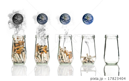 Cigarette butt in bottle with smoke Burning the world, world no Cigarette butt in bottle with smoke Burning the world, world no 17823404