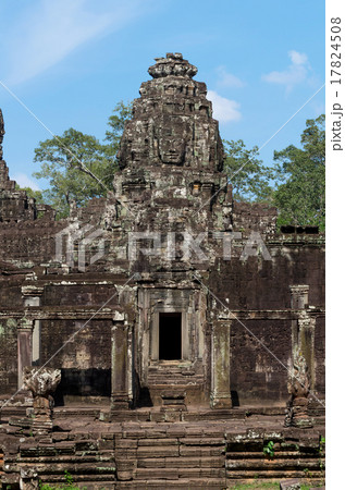 Stone face of Ancient Bayon Temple at Angkor Thom. Siem Reap, Ca 17824508