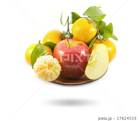 Apple and Orange on ceramic cup, isolate with white background 17824533