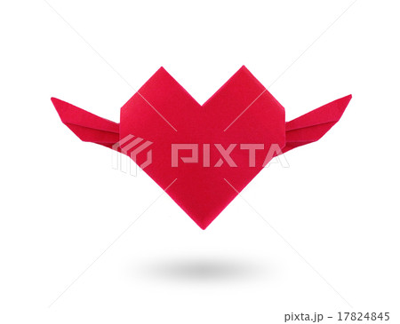 origami red paper heart with swing on white background 17824845