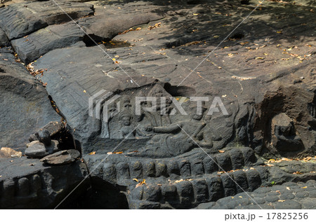 Closeup Vishnu reclining on Kbal Spean in summer season,Angkor t 17825256