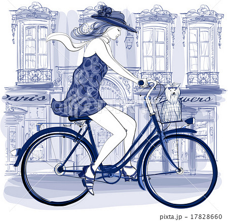 Happy young bicyclist riding in a street Happy young bicyclist riding in a street 17828660