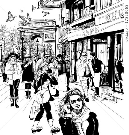 People walking at the Champs-Elysees avenue  17828665