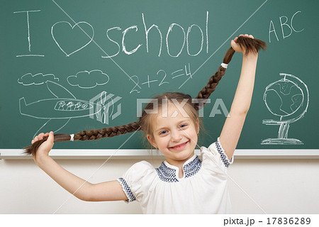 girl with pigtail drawing on school board girl with pigtail drawing on school board 17836289