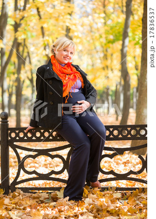 pregnant woman in autumn park pregnant woman in autumn park 17836537