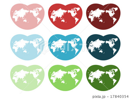 世界地図 ハート カラフル 日本中心のイラスト素材