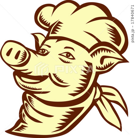 Pig Chef Cook Head Looking Up Woodcut Pig Chef Cook Head Looking Up Woodcut 17840671