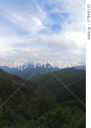 別子銅山の延喜の端からかつての別子銅山の谷筋を見る。遥か先には三ツ森山、大座礼山。 17848110