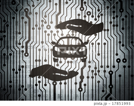 Insurance concept: circuit board with Car And Palm 17851993