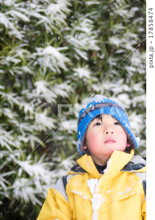 生垣に積もる雪と子供 17858474