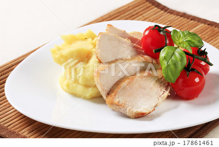 Sliced chicken breast and mashed potato 17861461