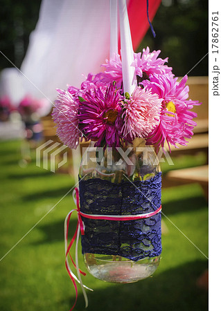 Wedding bouquet set up in evening outdoor Wedding bouquet set up in evening outdoor 17862761