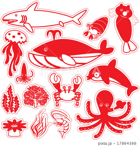 Red silhouette icons life under the sea 17864366