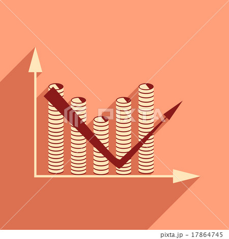 Flat with shadow icon Economic graph and coins 17864745