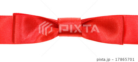 real red bow knot on wide satin tape isolated 17865701