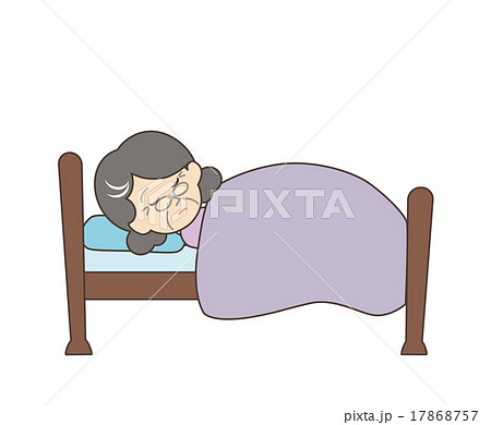 寝たきりおばあちゃん 暖色 輪郭のイラスト素材