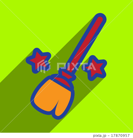 Flat with shadow Icon Broom and stars on colored 17870957